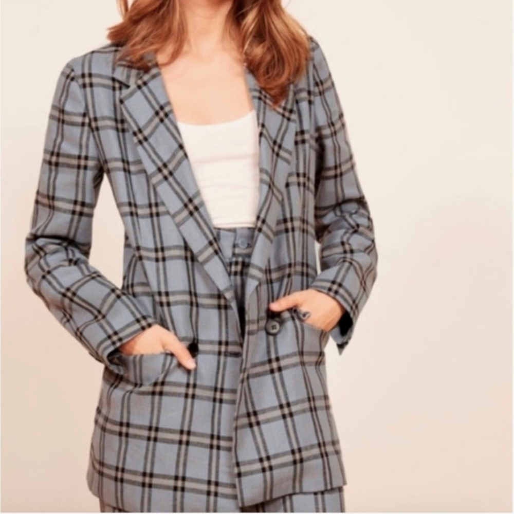 NWT Reformation "Valero" Linen Tartan Plaid Blazer Size S in Calais